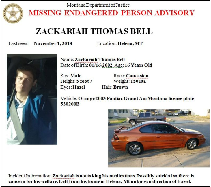 Zackariah Bell Missing Poster